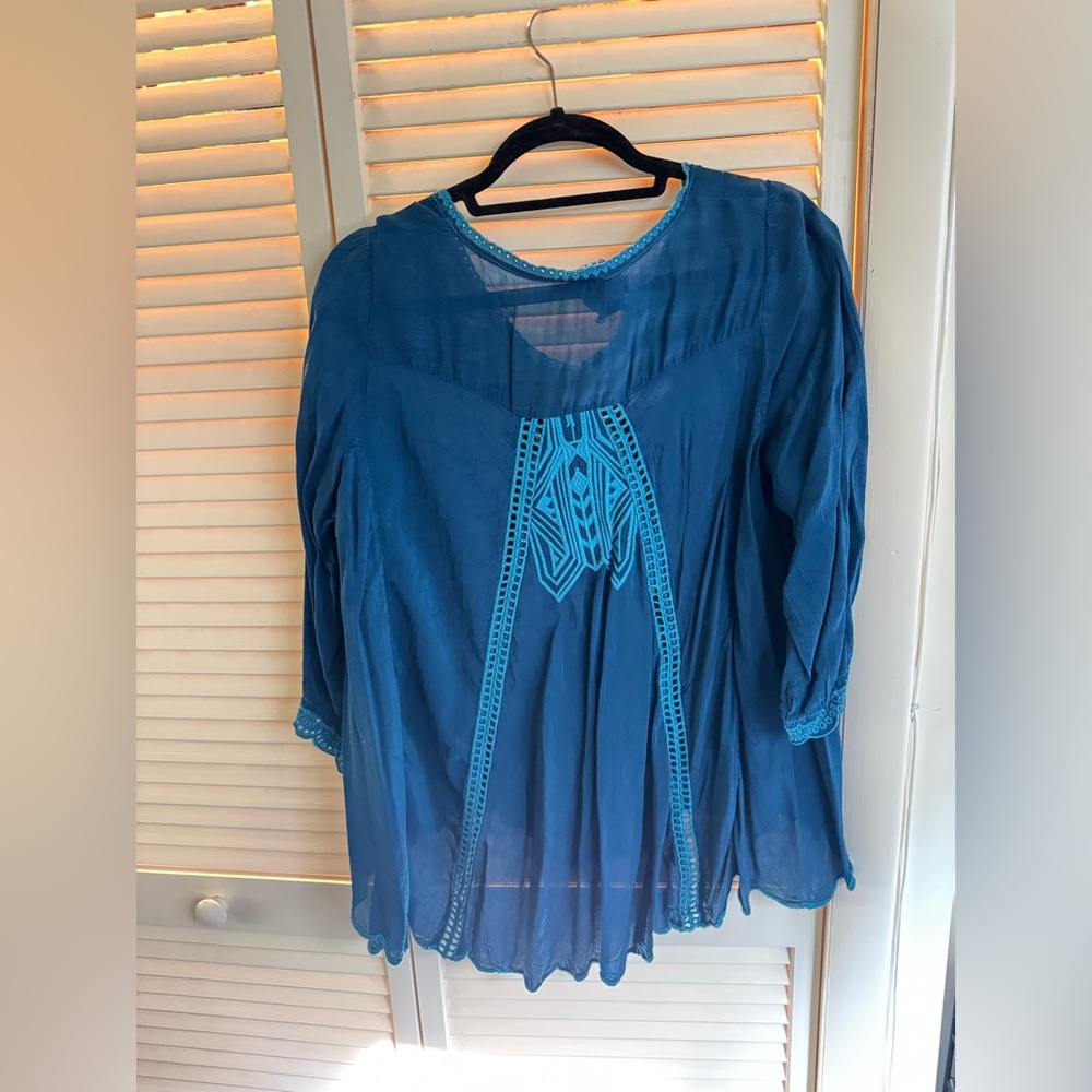 Johnny Was Size M Deep Teal Embroidered Blouse - Picture 7 of 8